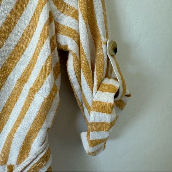 Lily Black Yellow White Striped Button Down Lined Linen Blend Midi Dress Small - Picture 7 of 11